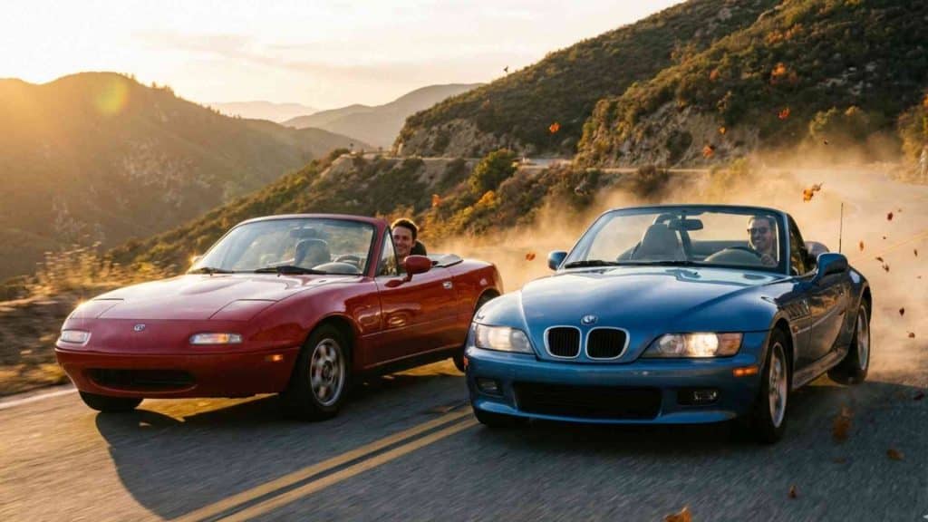 Mazda MX-5 vs BMW Z3 _ duel de roadsters sur route de montagne